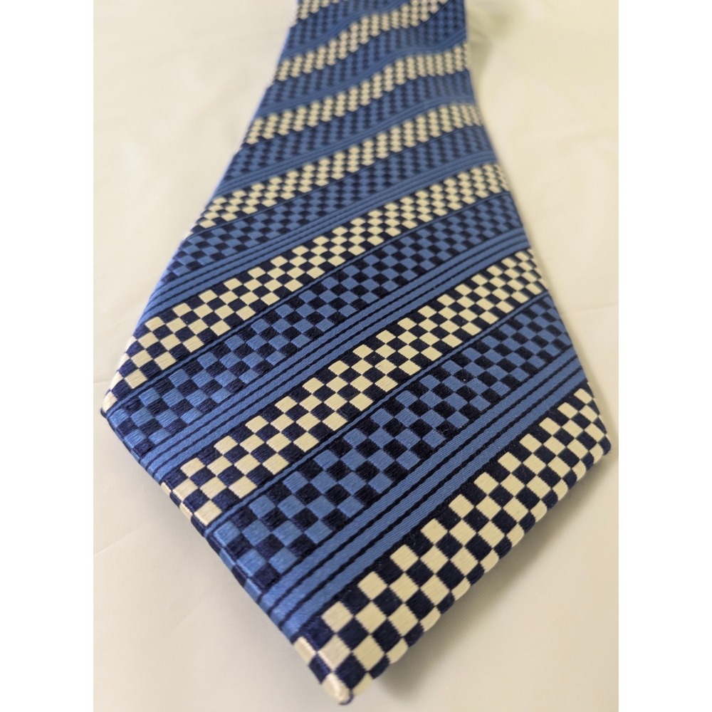 Astor & Black Custom Silk Tie Blue/Silver Striped Geometric Luxury 60 x 4